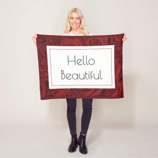 "Hello Beautiful"-Rote Rose Fleecedecke (Beispiel)