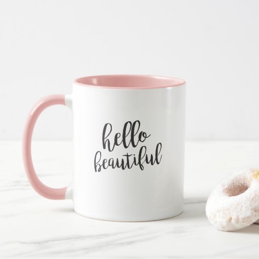 Hello Beautiful Script Quote Coffee Tasse (Mit Donut)