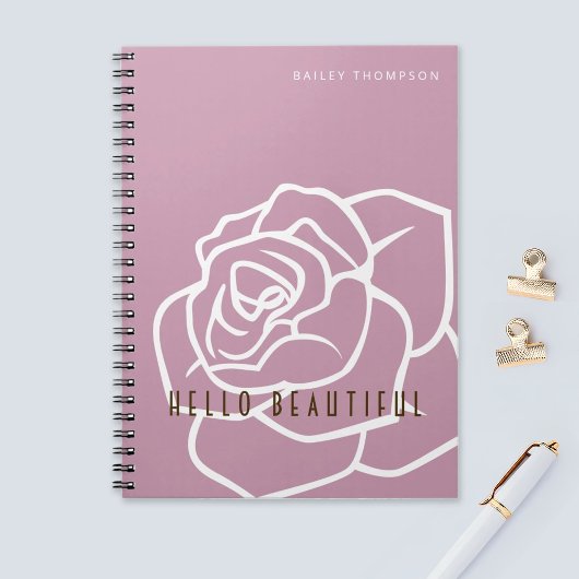 Hello Beautiful - Simple Modern Pink Rose Blume Notizblock