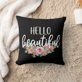 Hello Beautiful Watercolor Rose Typografie Chic Kissen