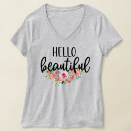 Hello Beautiful Watercolor Rose Typografie Chic T-Shirt