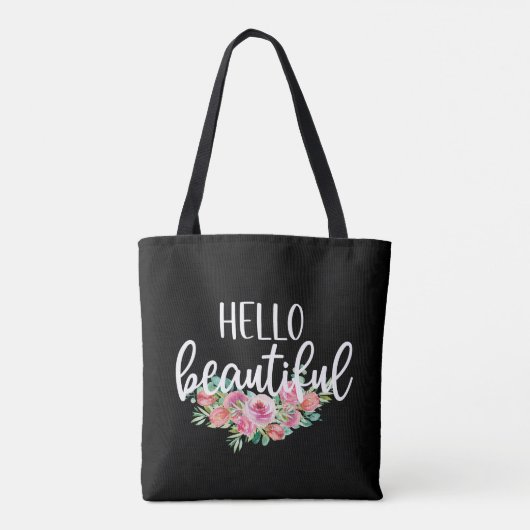 Hello Beautiful Watercolor Rose Typografie Chic Tasche (Rückseite)