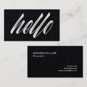 Hello Black and White Minimalistisch Modern Script Visitenkarte (Vorne/Hinten)