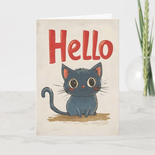 Hello Black Cat Feiertagskarte (Vorderseite)