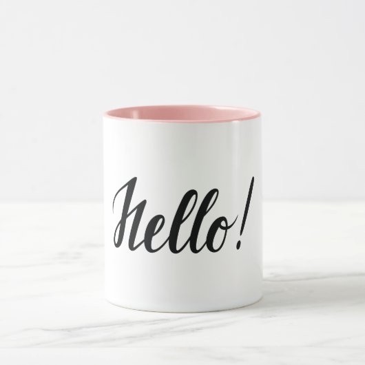 Hello Black Script Minimalistisch Pink Tasse (Zentrum)