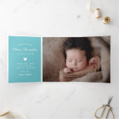 Hello Blue Heart Foto Collage Baby Dreifach Gefaltete Ankündigung (Innenseite)