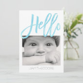 Hello Blue Watercolor 3-Foto | Geburtsankündigung Ankündigung (Stehend Vorderseite)