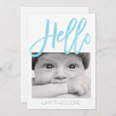 Hello Blue Watercolor 3-Foto | Geburtsankündigung Ankündigung (Vorne/Hinten)
