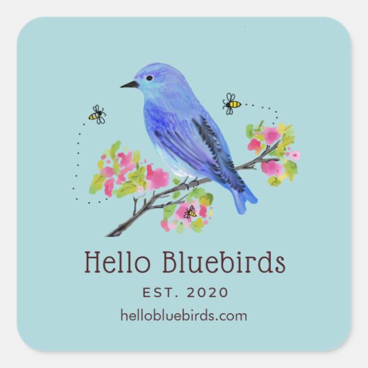 Hello Bluebirds Logo-Aufkleber - Blau Quadratischer Aufkleber (Vorderseite)