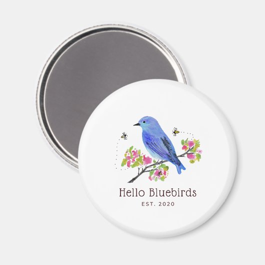 Hello Bluebirds Magnet - White (Vorderseite/Rückseite)