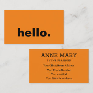Hello Bright farbenfrohe Typografie Custom Orange Visitenkarte