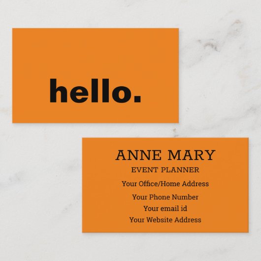 Hello Bright farbenfrohe Typografie Custom Orange Visitenkarte (Vorne/Hinten)