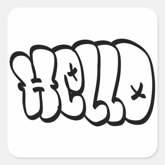 HELLO BUBBLE GRAFFITI QUADRATISCHER AUFKLEBER (Vorderseite)