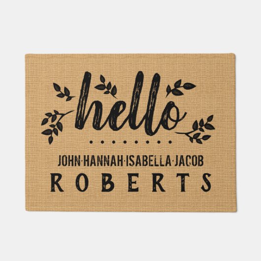 Hello Burlap Leaf Farmhouse Feedsack Personalisier Fußmatte (Vorderseite)