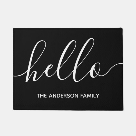 Hello Calligraphy Script Modern Black Personalisie Fußmatte (Vorderseite)