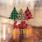 Hello Christmas Plaid Leopard Xmas Trees Custom  Fensteraufkleber (Blatt 2)