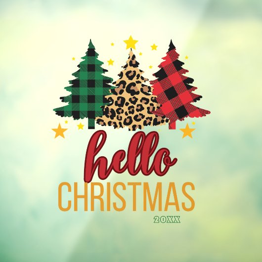 Hello Christmas Plaid Leopard Xmas Trees Custom Fensteraufkleber (Blatt 3)