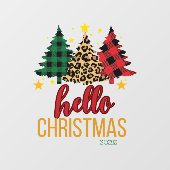 Hello Christmas Plaid Leopard Xmas Trees Custom  Fensteraufkleber (Blatt)
