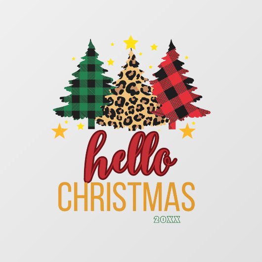 Hello Christmas Plaid Leopard Xmas Trees Custom  Fensteraufkleber (Blatt)