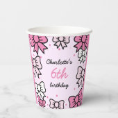 Hello Cutie Cartoon Pink Bow Birthday Party Pappbecher (Rückseite)