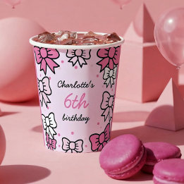 Hello Cutie Cartoon Pink Bow Birthday Party Pappbecher