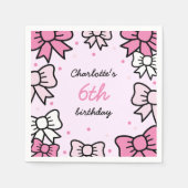 Hello Cutie Cartoon Pink Bow Birthday Party Serviette (Vorderseite)