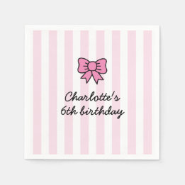 Hello Cutie Cartoon Pink Bow Birthday Party Serviette