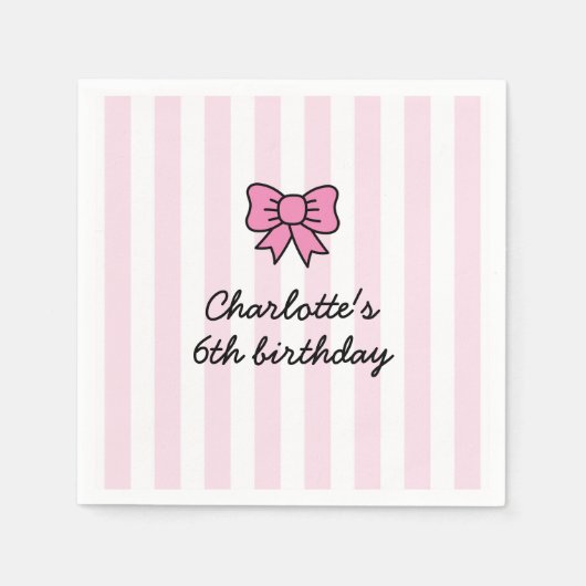 Hello Cutie Cartoon Pink Bow Birthday Party Serviette (Vorderseite)