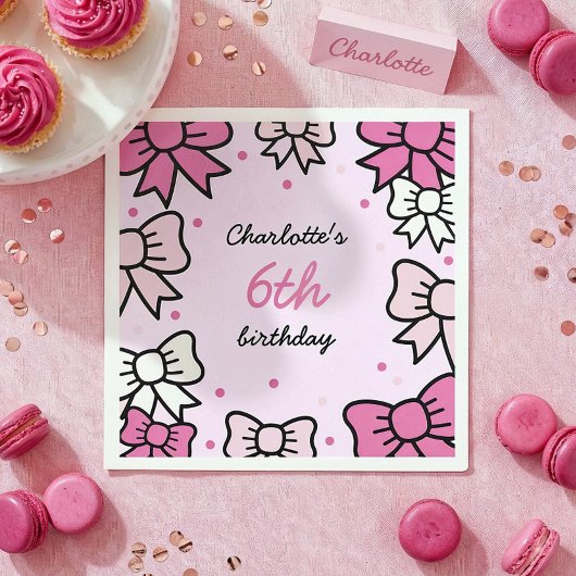 Hello Cutie Cartoon Pink Bow Birthday Party Serviette