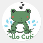 Hello Cutie Frog Sticker – Cute Aesthetic Round St (Vorderseite)