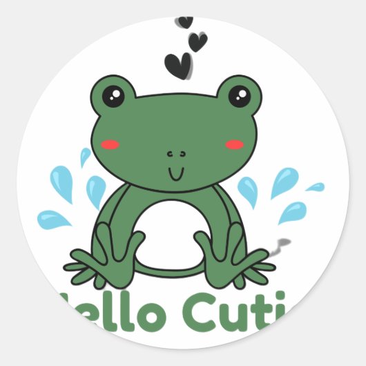Hello Cutie Frog Sticker – Cute Aesthetic Round St (Vorderseite)