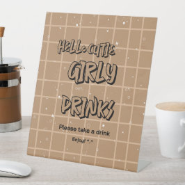 Hello Cutie Girly Brown Gingham Baby Shower Drinks Sockelschild