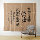 Hello Cutie Girly Cute Brown Gingham Baby Backdrop Wandteppich (Beispiel (Horizontal))