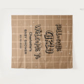 Hello Cutie Girly Cute Brown Gingham Baby Backdrop Wandteppich (Vorderseite (Horizontal))