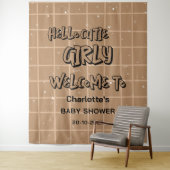 Hello Cutie Girly Cute Brown Gingham Baby Backdrop Wandteppich (Beispiel)
