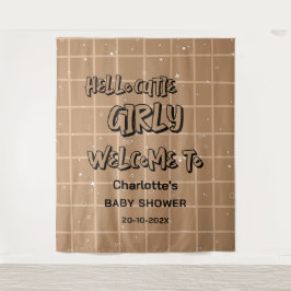 Hello Cutie Girly Cute Brown Gingham Baby Backdrop Wandteppich