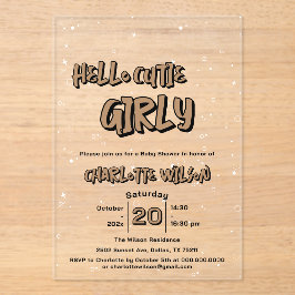 Hello Cutie Girly Cute Brown Gingham Baby Shower Acryleinladungen