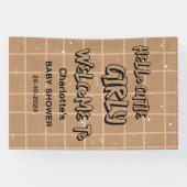 Hello Cutie Girly Cute Brown Gingham Baby Shower Banner (Horizontal)
