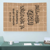 Hello Cutie Girly Cute Brown Gingham Baby Shower Banner (Messe)