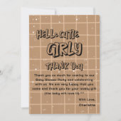Hello Cutie Girly Cute Brown Gingham Baby Shower Dankeskarte (Vorderseite)