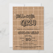 Hello Cutie Girly Cute Brown Gingham Baby Shower Einladung (Vorderseite)