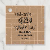 Hello Cutie Girly Cute Brown Gingham Baby Shower Geschenkanhänger (Vorderseite)