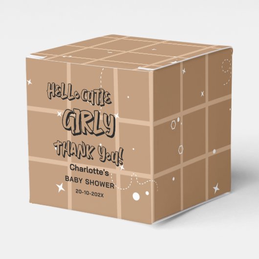 Hello Cutie Girly Cute Brown Gingham Baby Shower Geschenkschachtel (Vorderseite)