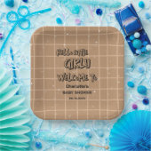 Hello Cutie Girly Cute Brown Gingham Baby Shower Pappteller (Party)