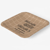 Hello Cutie Girly Cute Brown Gingham Baby Shower Pappteller (Gewinkelt)