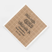 Hello Cutie Girly Cute Brown Gingham Baby Shower Serviette (Ecke)
