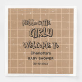 Hello Cutie Girly Cute Brown Gingham Baby Shower Serviette (Vorderseite)