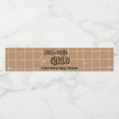 Hello Cutie Girly Cute Brown Gingham Baby Shower Wasserflaschenetikett (Einzelnes Label)