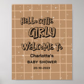 Hello Cutie Girly Cute Brown Gingham Baby Welcome Poster (Vorne)