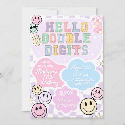 Hello Double Digits Birthday Einladung Template (Vorderseite)
